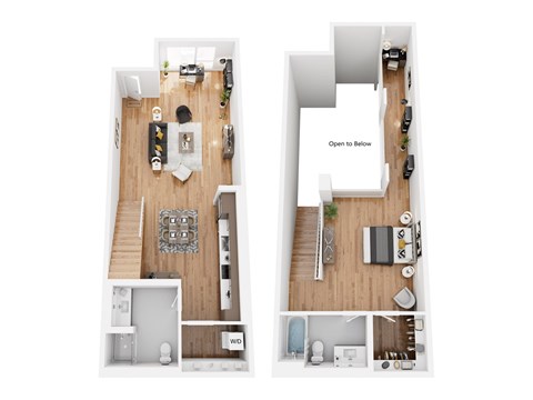Floor plan for 1 bed, 2 baths, 1240 sqft